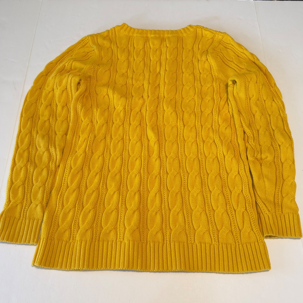 Lands End Drifter Cable Knit Sweater Womens Medium Tall Yellow 100% Cotton Crew - Picture 8 of 10